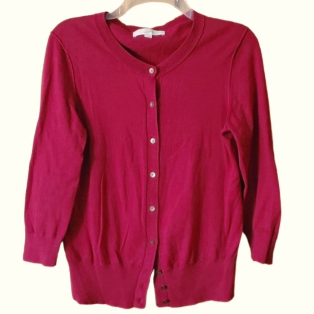 LOFT Womans Basic Lightweight Red Buttondown Cardigan Size Medium‎